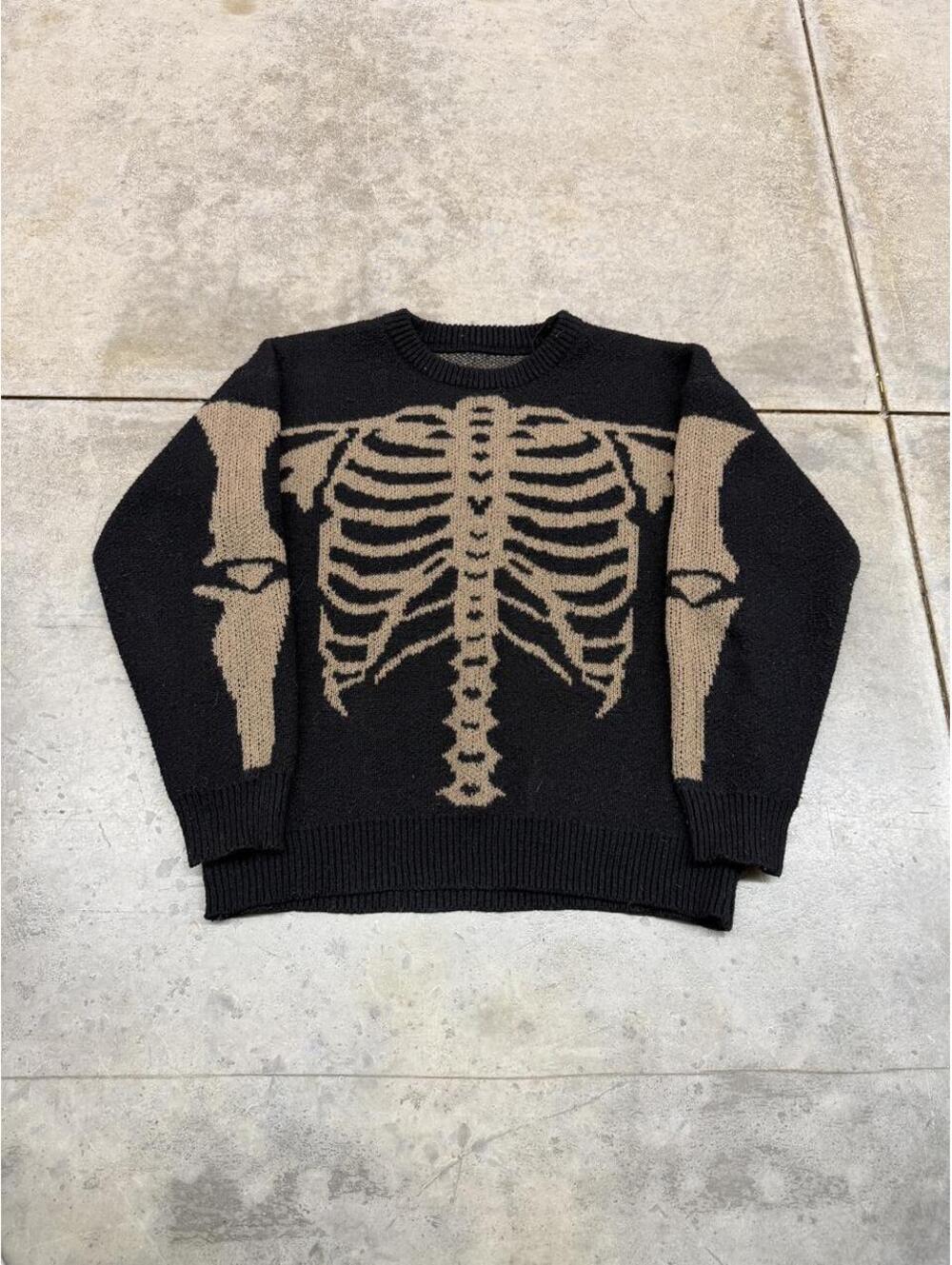 vintage black and brown skeleton knit sweater size medium